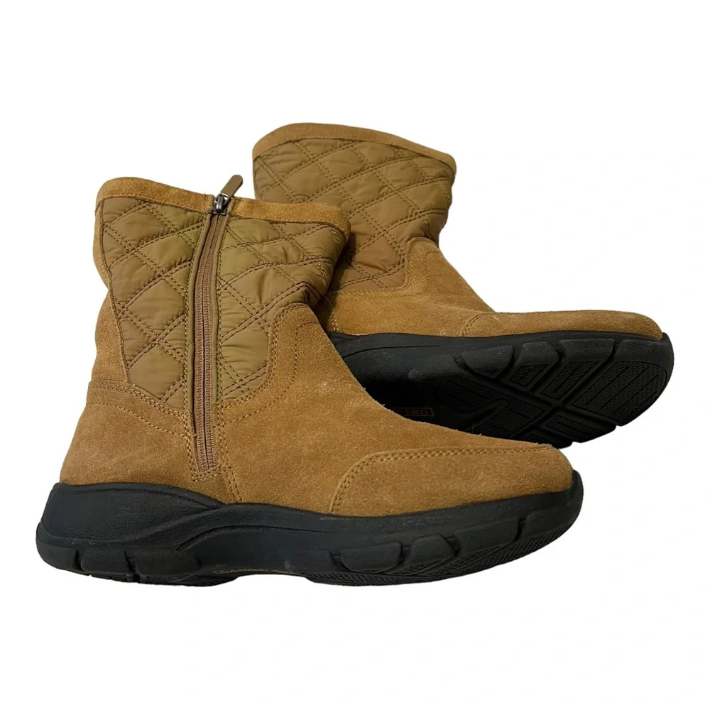 Lands’ End Suede Quilted Zip Tan On Boots size 7 Medium